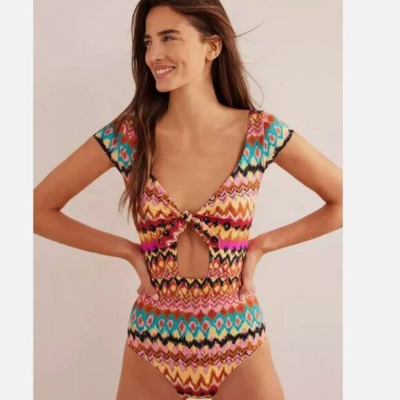 BODEN Cap Sleeve Tie Swimsuit Multi-Color Ikat 6 - Picture 2 of 16
